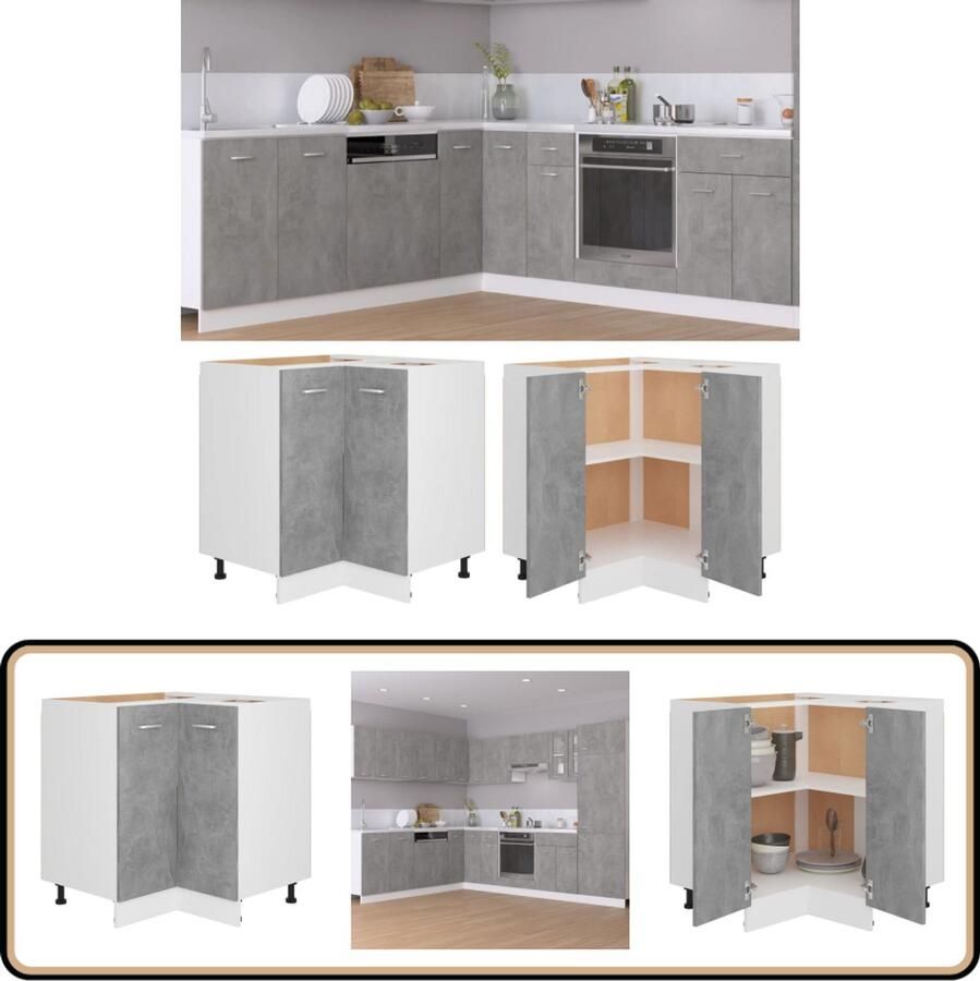 VidaXL Hoekonderkast Betongrijs 75 5x75 5x81 5 cm Opbergkast Keukenopslag Houten Kast Grijze Kast Betonnen Kast