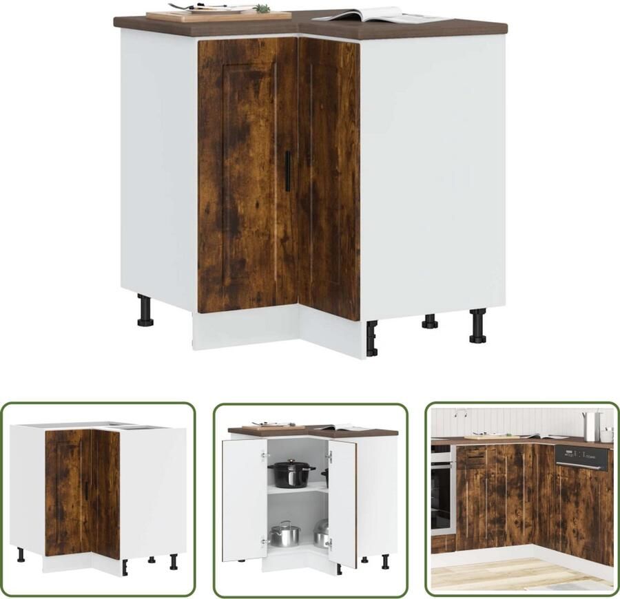 The Living Store Keuken hoekonderkast Porto bewerkt hout gerookt eikenkleurig Keukenhoekonderkast Hoekkast Opslagruimte Keukenmeubel Houten Kast