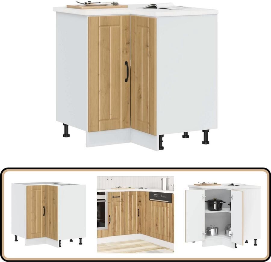 VidaXL Hoekonderkast Lucca 75 5x75 5x81 5 cm Eik Keukenhoekonderkast Keukenkasten Opslagoplossing Houten Kast Kunststof Front