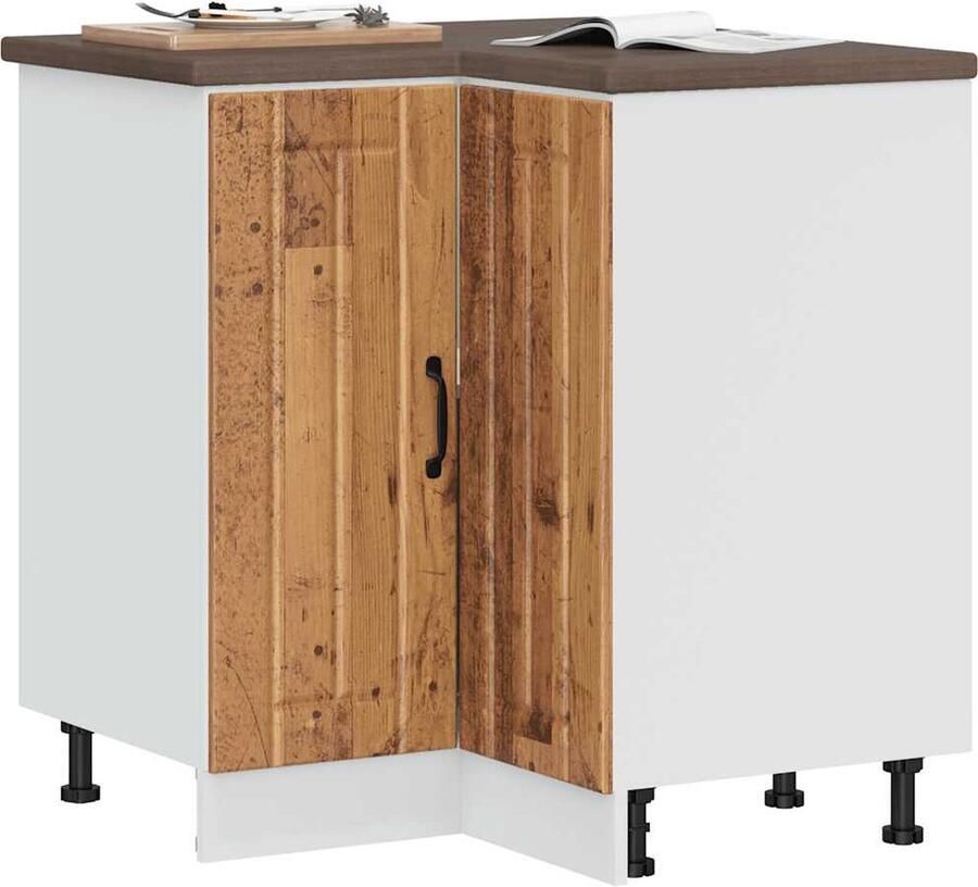 VidaXL Hoekonderkast Lucca Bewerkt Hout Oud Houtkleurig Keukenhoekonderkast Hoekkast Keukenopstelling Houten Kast Vintage Keuken - Foto 2