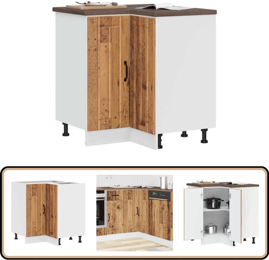 VidaXL Hoekonderkast Lucca Bewerkt Hout Oud Houtkleurig Keukenhoekonderkast Hoekkast Keukenopstelling Houten Kast Vintage Keuken