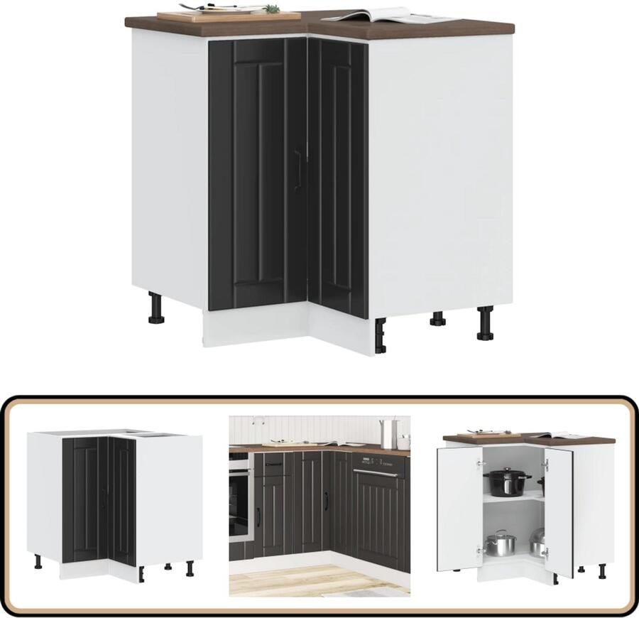 VidaXL Hoekonderkast Lucca Zwart Bewerkt Hout Keukenhoekonderkast Hoekkast Keukenmeubilair Opslagoplossing Keukenopslag