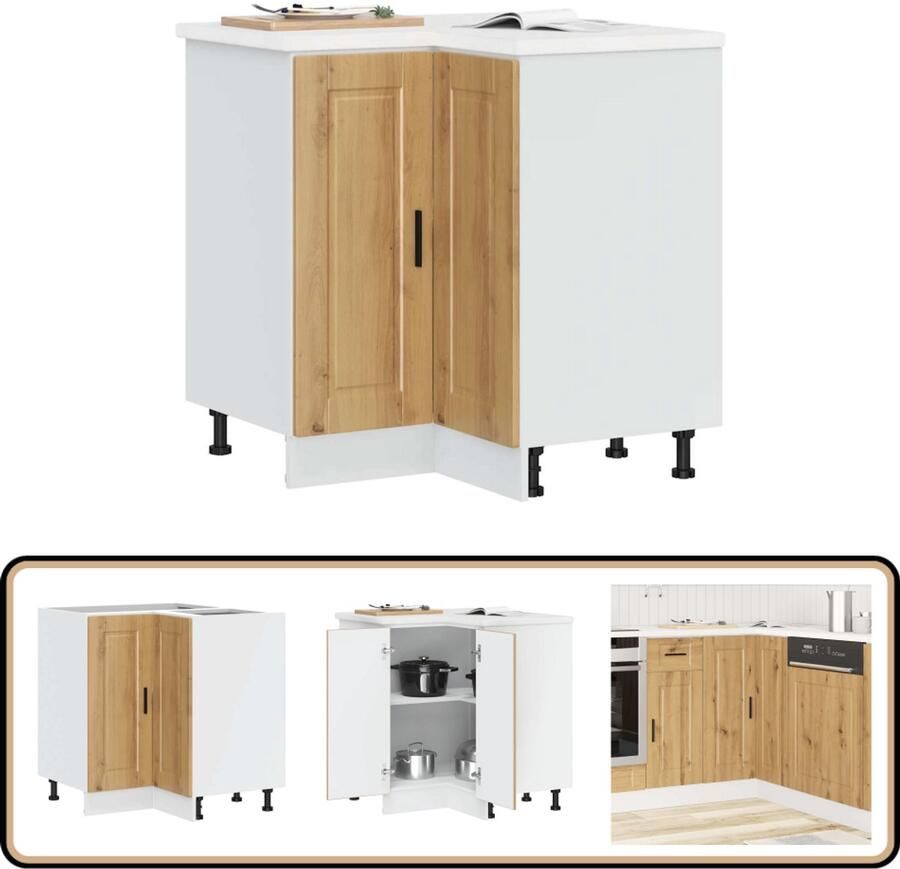 VidaXL Hoekonderkast Porto Bewerkte Hout Eiken Keukenhoekonderkast Keukenopbergruimte Houten Keuken Eiken Kleur Keukenkasten