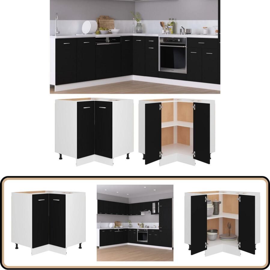 VidaXL Hoekonderkast Spaanplaat 75 5x75 5x80 5 cm Zwart Opbergkast Keukenmeubel Kookeiland Houten Kast Zwarte Kast