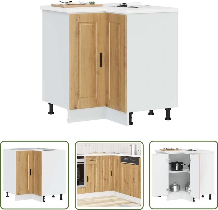 VidaXL Hoekopstelling Keuken Hoekkast Keuken hoekonderkast Porto bewerkt hout artisanaal eikenkleur Opslagruimte Keukenmeubilair Houten Kast