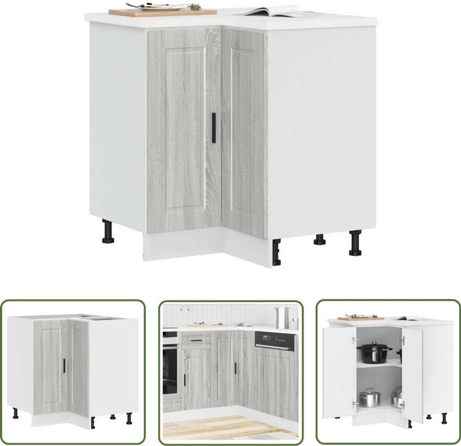 VidaXL Hoekopstelling Keuken Hoekkast Keuken hoekonderkast Porto bewerkt hout grijs sonoma eiken Keukenopslag Houten Kast Grijze Kast