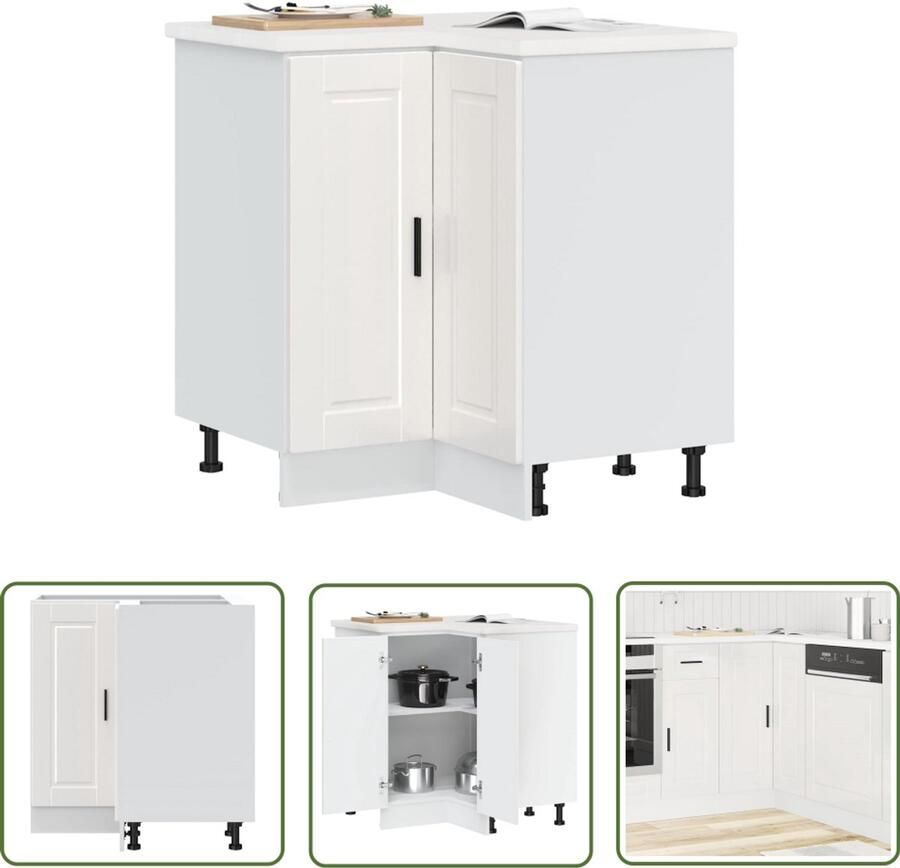 The Living Store Keuken hoekonderkast Porto bewerkt hout hoogglans wit Keukenhoekonderkast Keukenkasten Opslagoplossing Keukeninrichting Houten Kast