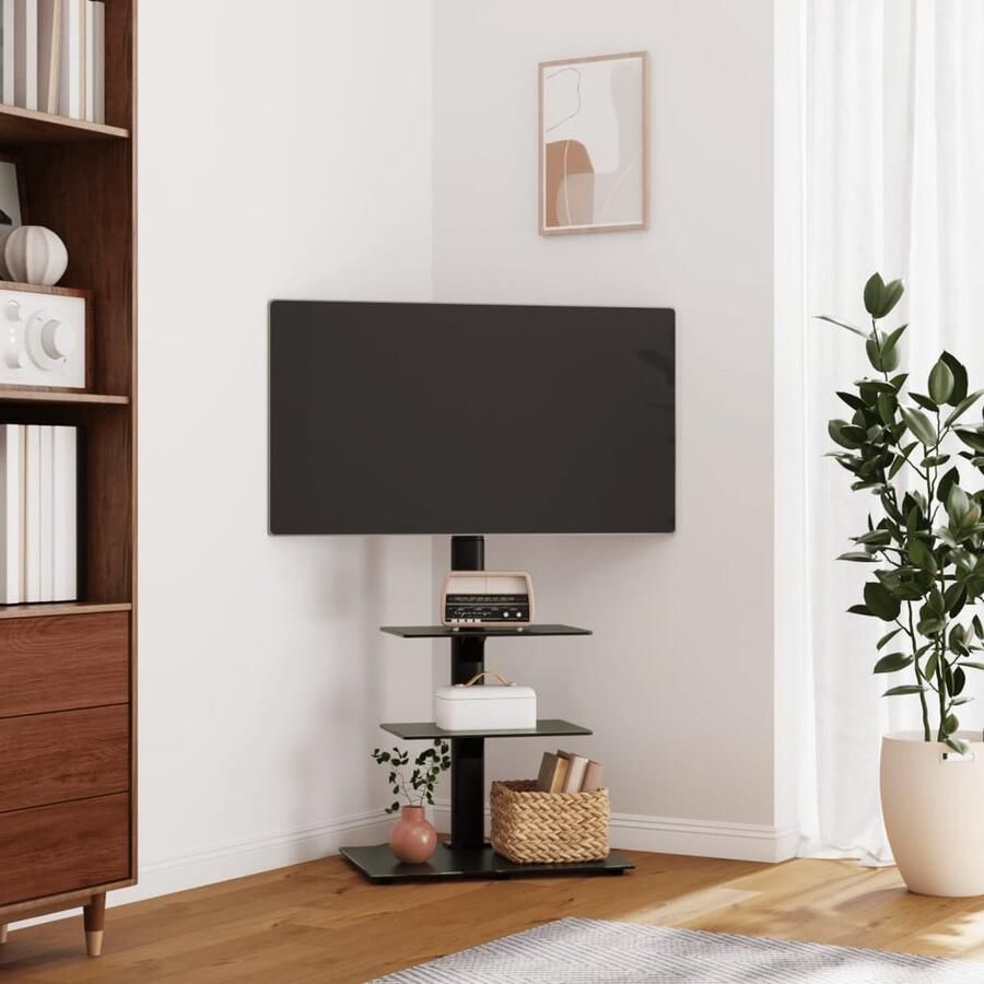 The Living Store Tv-standaard hoekmodel 3-laags voor 32-65 inch zwart Tv Standaard Tv Hoekstandaard Tv Meubel Tv Hoekmeubel Televisie Standaard - Foto 2