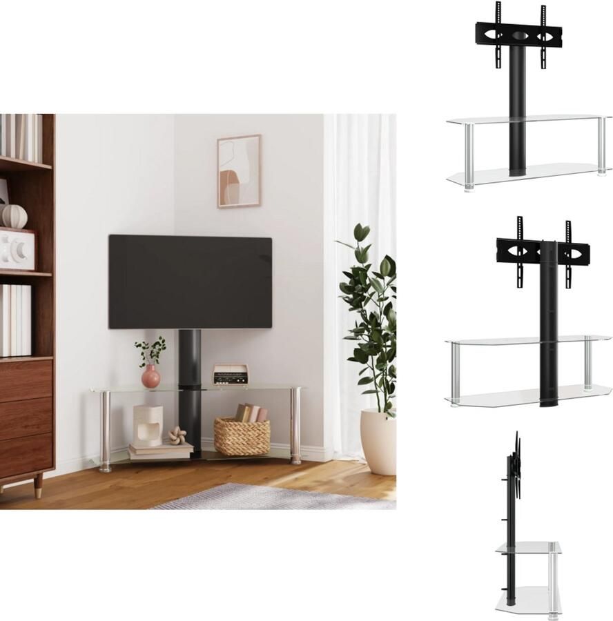 VidaXL Hoekstandaard Tv Hoekstandaarden Tv-meubel Tv Kast Tv-standaard hoek 2-laags voor 32-70 inch zwart en zilverkleur