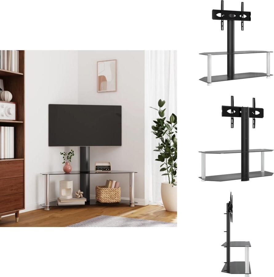 VidaXL Hoekstandaard Tv Hoekstandaarden Tv-meubel Tv Kast Tv-standaard hoek 2-laags voor 32-70 inch zwart en zilverkleur