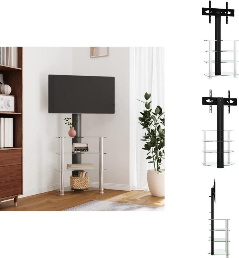 VidaXL Hoekstandaard Tv Hoekstandaarden Tv-meubel Tv Kast Tv-standaard hoek 4-laags voor 32-70 inch zwart en zilverkleur