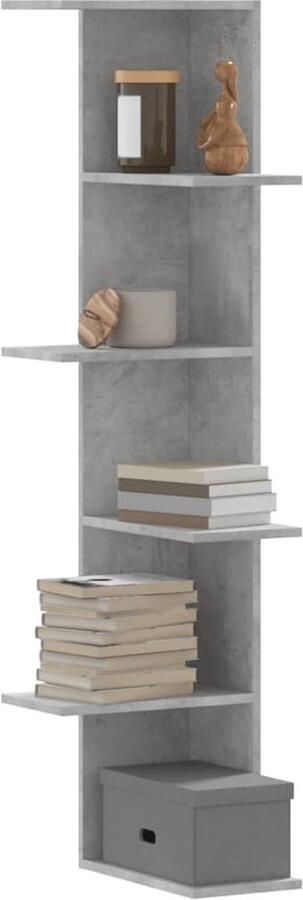 The Living Store Hoekwandschap 36 5x36 5x140 cm bewerkt hout betongrijs Hoekwand Houten Kast Betongrijs Meubilair Woonaccessoires Opslag Oplossing