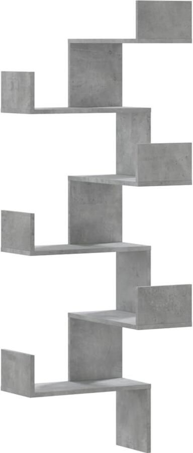 The Living Store Hoekwandschap 45x45x147 cm bewerkt hout betongrijs Hoekwandschap Wandplank Houten Kast Bergruimte Decoratiekast