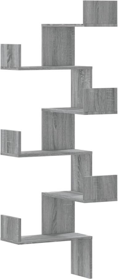 The Living Store Hoekwandschap 45x45x147 cm bewerkt hout grijs sonoma eikenkleur Hoekwandschap Wanddecoratie Houten Kast Grijze Meubels Salontafel