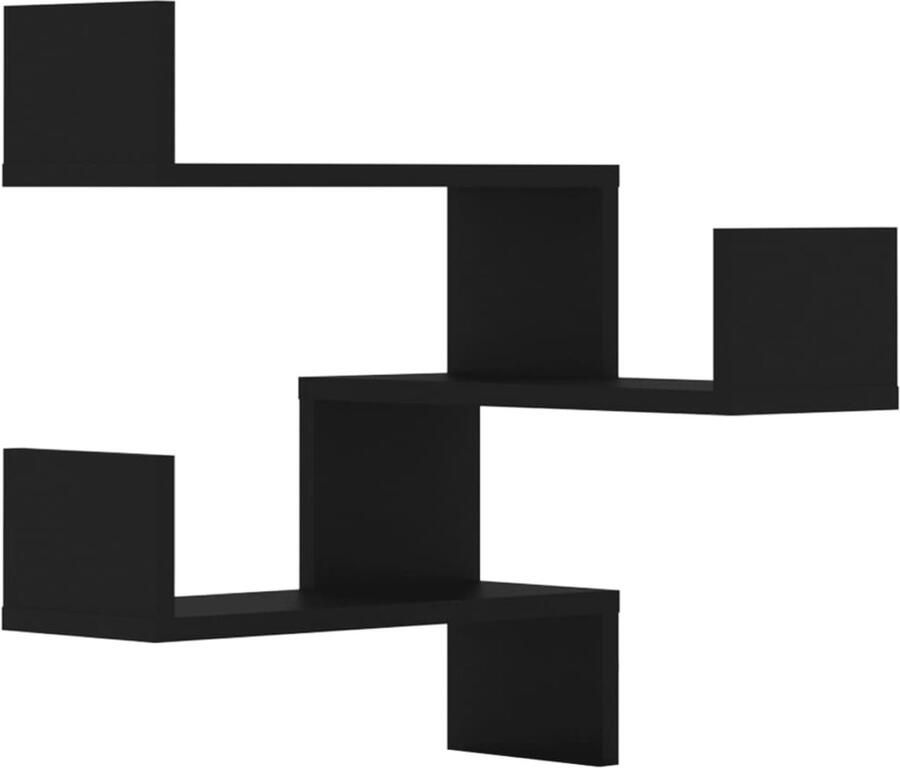 VidaXL Hoekwandschappen Zwart 40x40x50 cm 2 Stuks Wandplank Hoekplankje Zwarte Wanddecoratie Stapelbare Planken Badkamer Accessoires