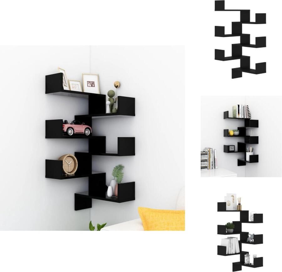 VidaXL Hoekwandschappen Zwart 40x40x50 cm 2 Stuks Wandplank Hoekplankje Zwarte Wanddecoratie Stapelbare Planken Badkamer Accessoires