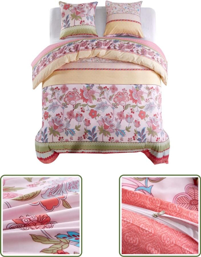The Living Store Dekbedovertrekset bloemen gestreept 200x220 80x80 cm roze Dekbedovertrek Hoeslaken Bedlinnen Slaapcomfort Tweepersoonsbed