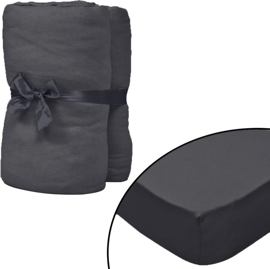 VidaXL Hoeslaken waterbed 1.6x2 m katoenen jersey stof antraciet 2 st