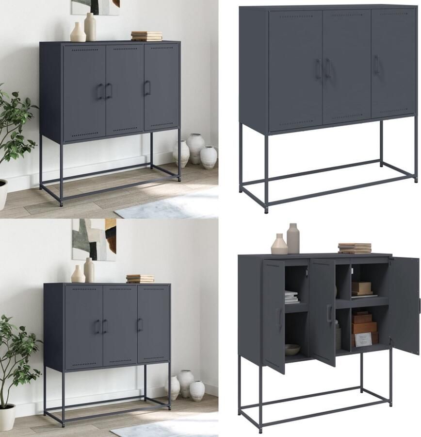 VidaXL Hoge kast 100 5x39x107 cm staal antracietkleurig Hoge Kast Hoge Kasten Hoog Dressoir Hoge Kast Woonkamer
