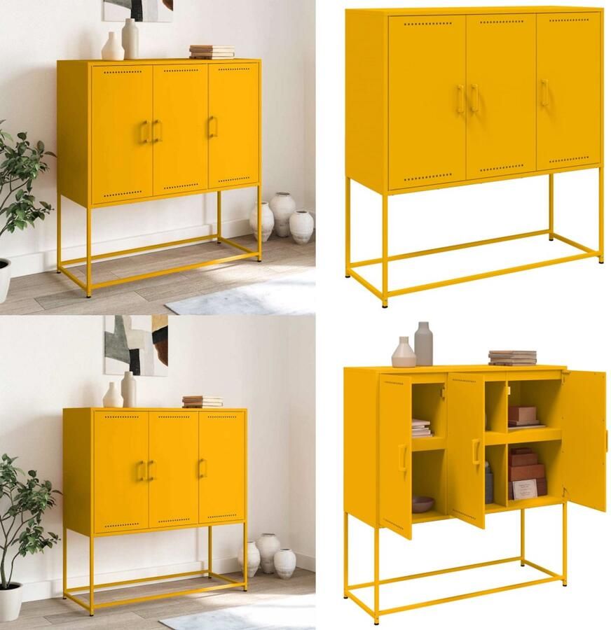 VidaXL Hoge kast 100 5x39x107 cm staal mosterdgeel Hoge Kast Hoge Kasten Hoog Dressoir Hoge Kast Woonkamer
