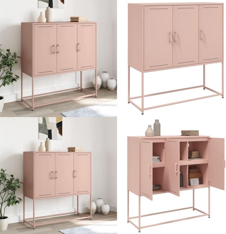 VidaXL Hoge kast 100 5x39x107 cm staal roze Hoge Kast Hoge Kasten Hoog Dressoir Hoge Kast Woonkamer