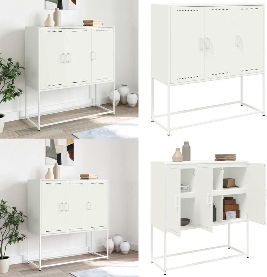 VidaXL Hoge kast 100 5x39x107 cm staal wit Hoge Kast Hoge Kasten Hoog Dressoir Hoge Kast Woonkamer