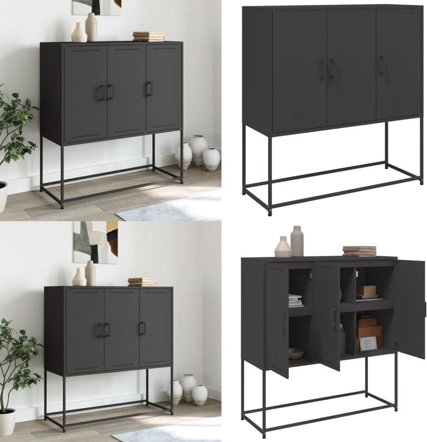 VidaXL Hoge kast 100 5x39x107 cm staal zwart Hoge Kast Hoge Kasten Hoog Dressoir Hoge Kast Woonkamer