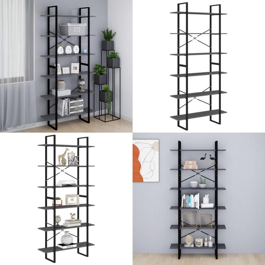 VidaXL Hoge kast 100x30x210 cm massief grenenhout grijs Hoge Kast Hoge Kasten Boekenkast Boekenkasten