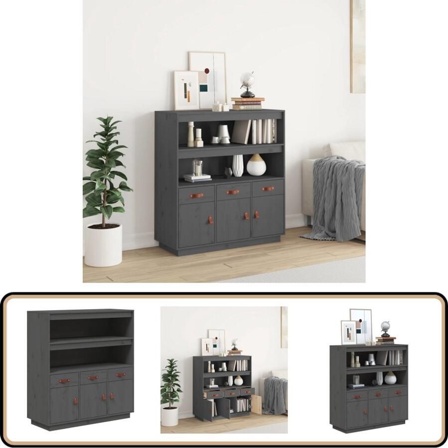 VidaXL Hoge Kast Grijs Massief Grenenhout Bijzettafel Grenoble Hout Side Table Opslagmeubels Tv Stand