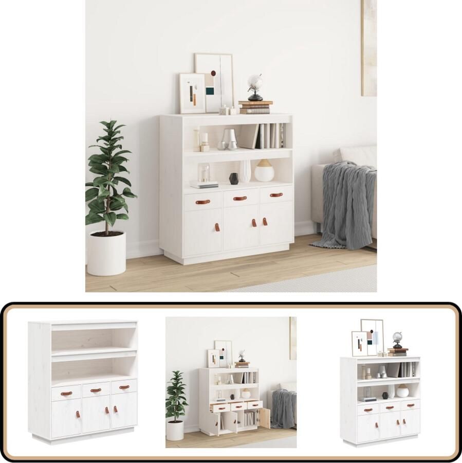 VidaXL Hoge Kast Grenenhout 100x40x108 5 cm Wit Dressoir Houtsoort Grenenhoute Dresser Vintage Dressoir Salontafel