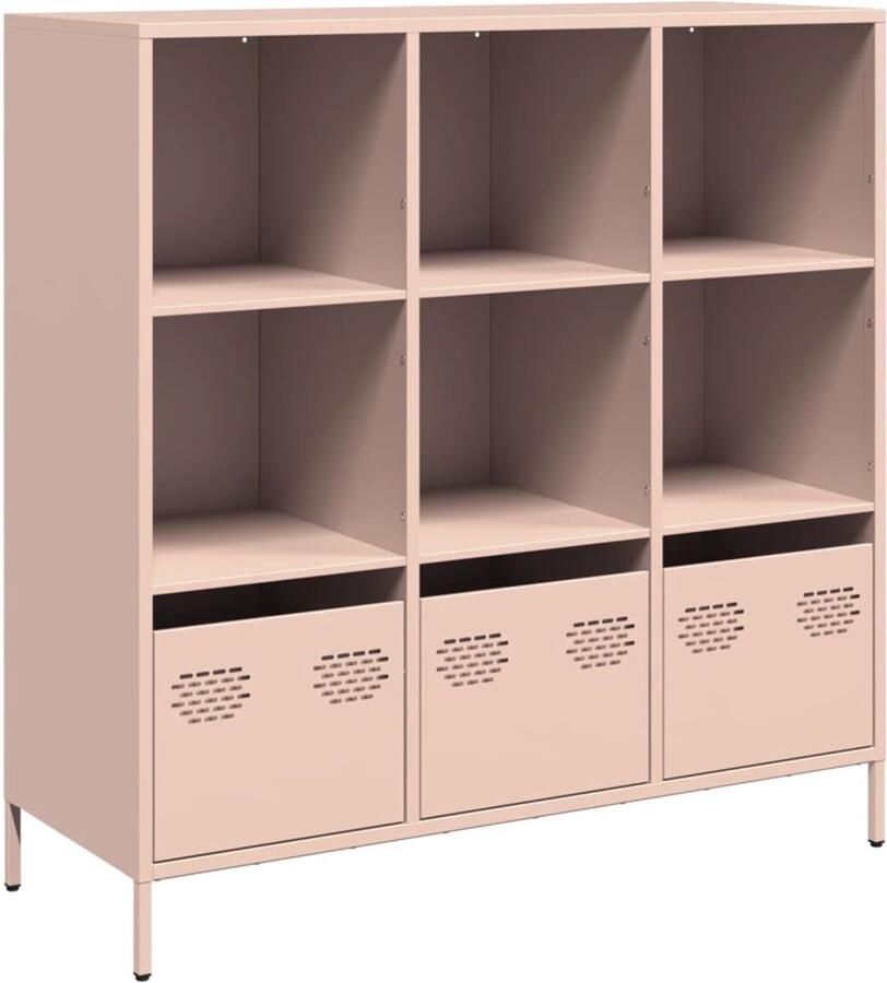 VidaXL Hoge Roze Kast 6 Vakken & 3 Lades Hoge Kast Roestvrijstalen Kast Roze Kast Opbergkast Bibliotheekkast