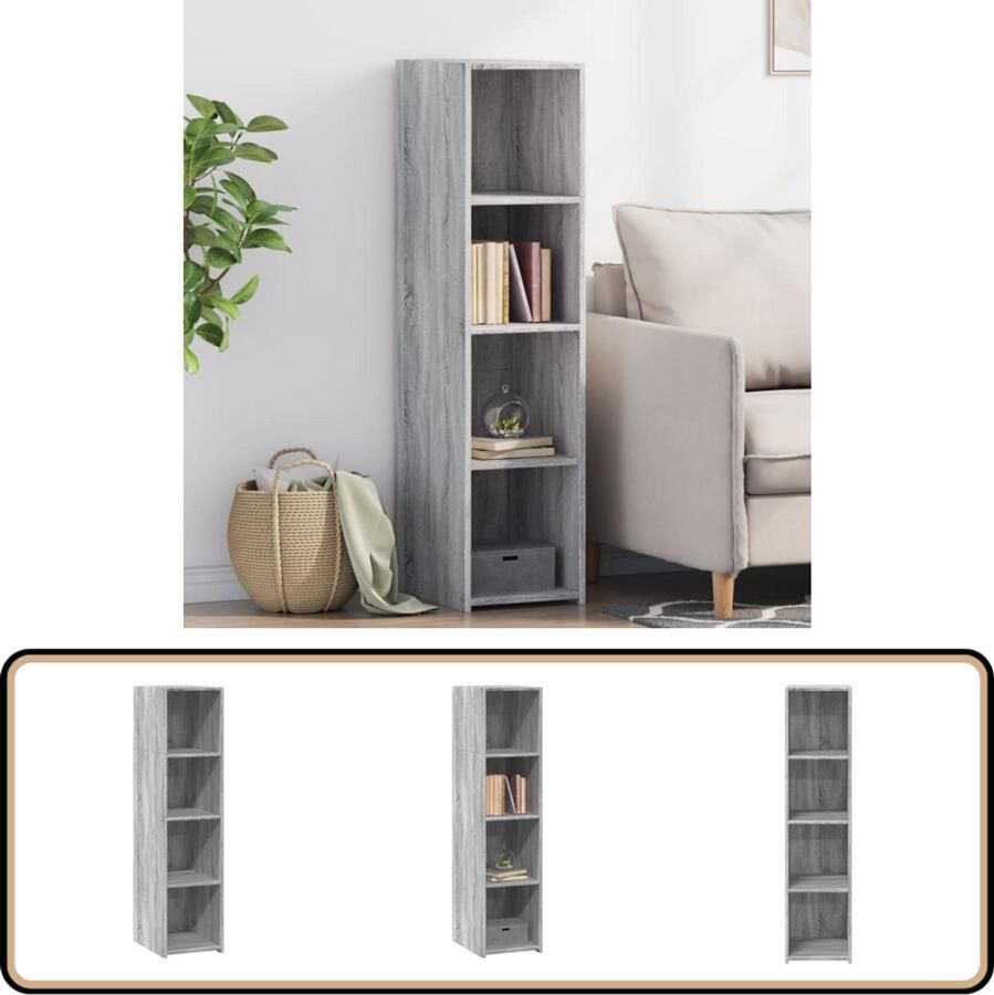 The Living Store Hoge kast 30x41x124 cm bewerkt hout grijs sonoma eikenkleurig Opbergkast Scandinavisch Design Grijze Kast Houten Kast Badkamerkast