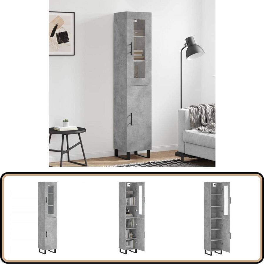 VidaXL Hoge Kast 180 cm Betongrijs Bewerkt Hout Hoge Kast Kasten Opbergkast Betongrijs Houten Kast