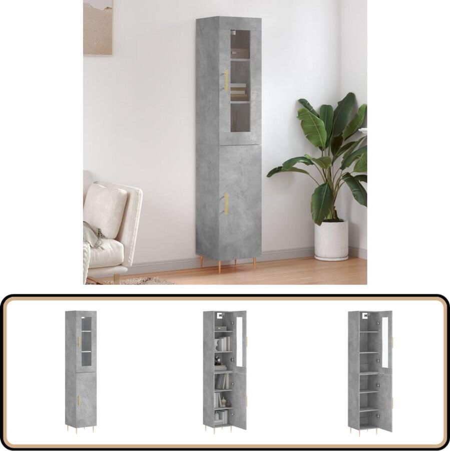 VidaXL Hoge kast 180 cm Betongrijs Bewerkt hout Hoge Kast Opbergkast Betonnen Grijs Houten Kast Moderne Kast - Foto 2