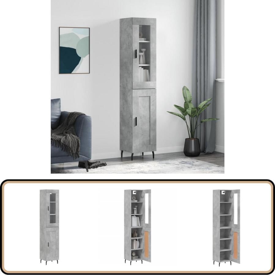 VidaXL Hoge kast 180 cm Betongrijs Bewerkt hout Hoge Kast Opbergkast Betonnen Kast Houten Kast Design Kast