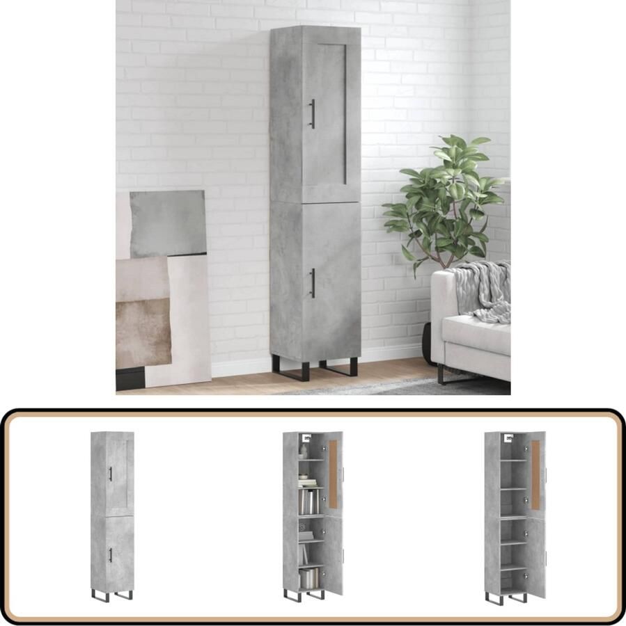 VidaXL Hoge kast 180 cm betongrijs hout metaal Hoge Kast Beton Grijs Houten Kast Opbergkast Living Room Furniture - Foto 2