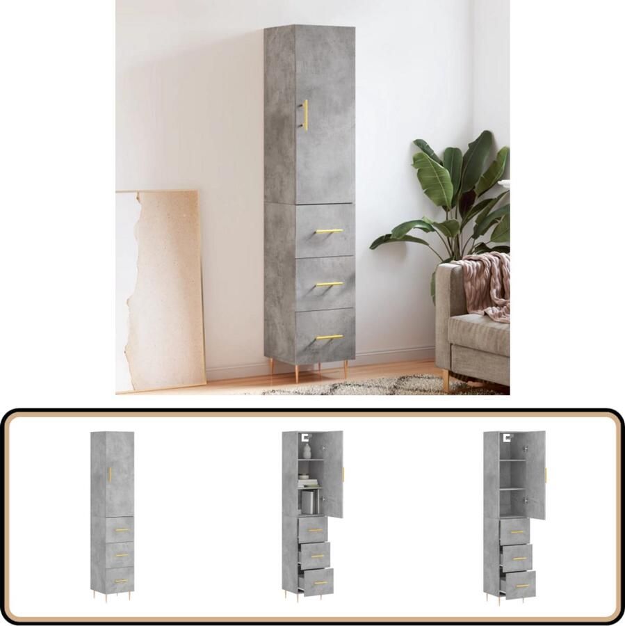 VidaXL Hoge Kast 180 cm Bewerkt Hout Betongrijs Hoge Kast Dressoir Buffetkast Houten Kast Grijze Kast - Foto 2