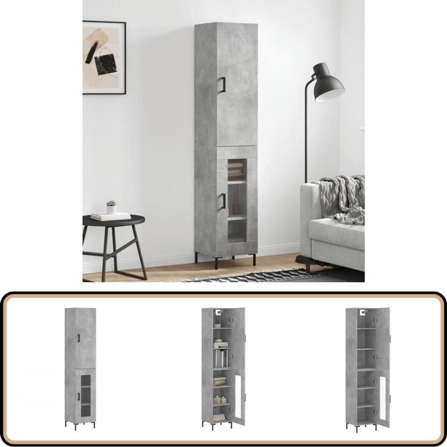 VidaXL Hoge kast 180 cm Bewerkt hout Betongrijs Hoge Kast Opbergkast Betongrijs Houten Kast Moderne Kast - Foto 2
