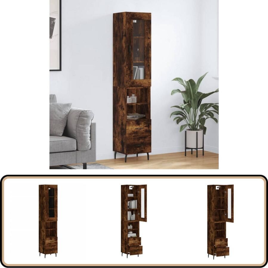 VidaXL Hoge kast 180 cm Gerookt eiken Bewerkt hout Hoge Kast Opbergkast Houten Kast Eiken Kast
