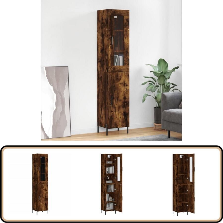 VidaXL Hoge kast 180 cm Gerookt eiken Bewerkte hout Hoge Kast Houten Kast Bergruimte Opbergkast Keukenkast