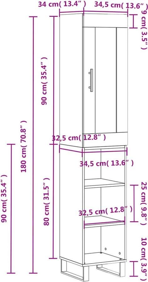 VidaXL Hoge kast 180 cm Gerookt eiken design Hoge Kast Dressoir Buffetkast Opbergkast Houten Kast