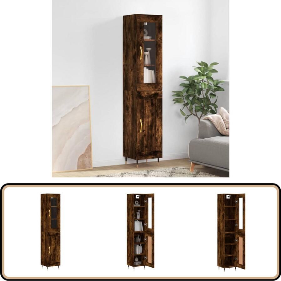 VidaXL Hoge kast 180 cm Gerookt Eiken Hoge Kast Houten Kast Opbergkast Dressoir