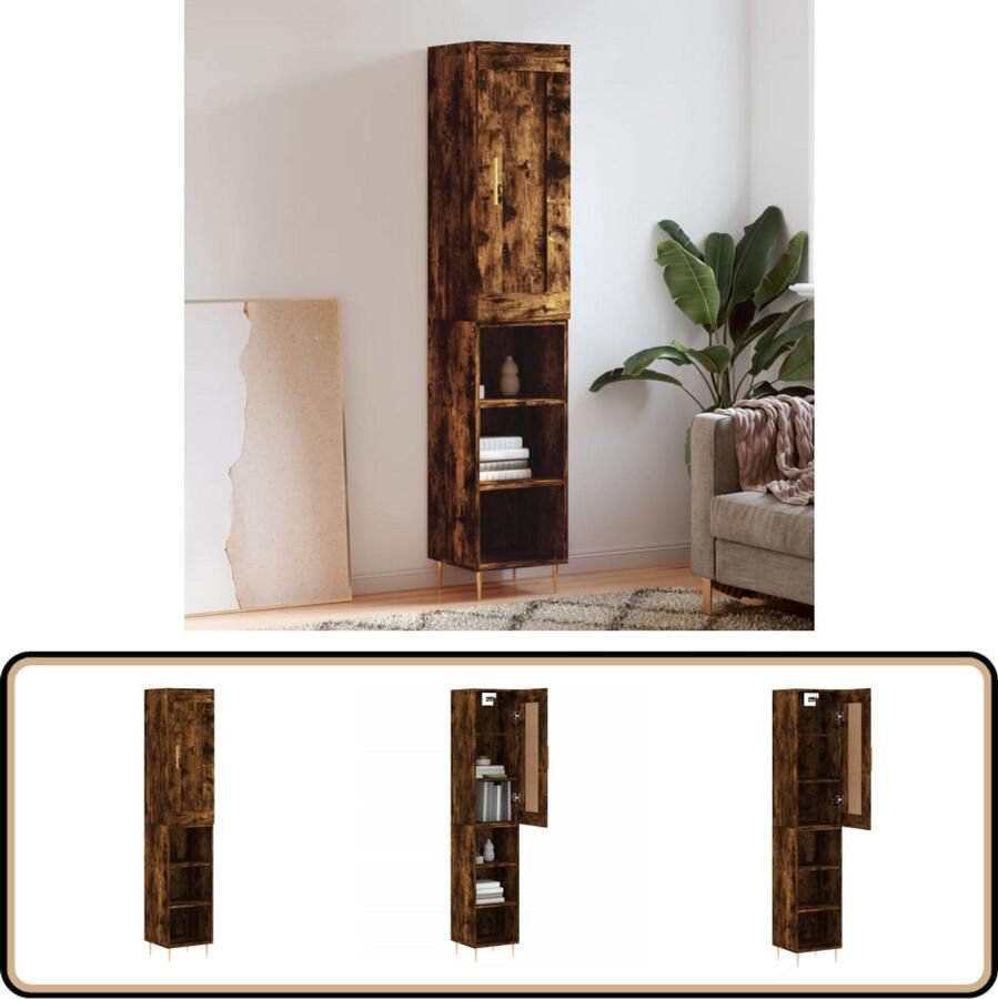 VidaXL Hoge Kast 180 cm Gerookt Eiken Hout & Metaal Hoge Kast Dressoir Buffetkast Opbergkast Houten Kast