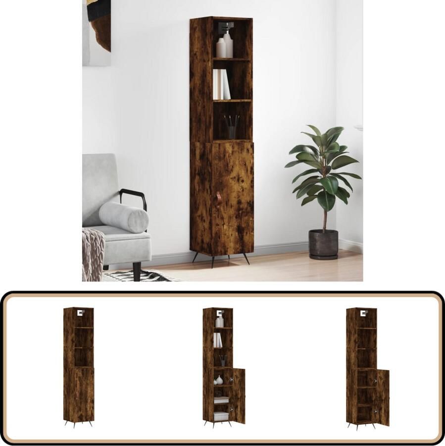VidaXL Hoge Kast 180 cm Gerookt Eiken Hout & Metaal Hoge Kast Houten Kast Opbergkast Kast Met Deuren Vintage Kast