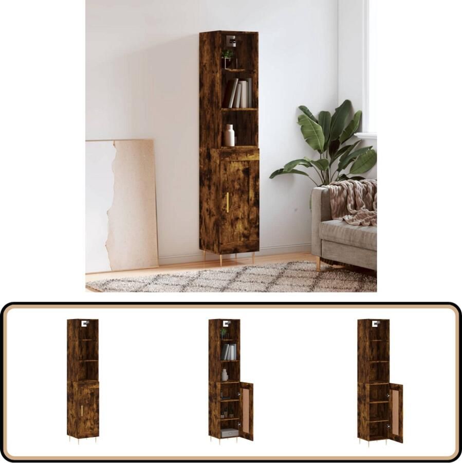 VidaXL Hoge Kast 180 cm Gerookt Eiken Hout & Metaal Hoge Kast Opbergkast Kast Houten Kast Bruine Kast