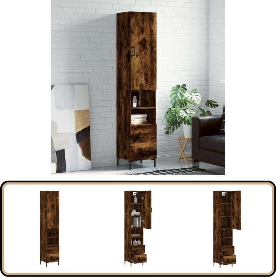 VidaXL Hoge kast 180 cm Gerookt eikenhout Hoge Kast Opbergkast Houten Kast Bruine Kast