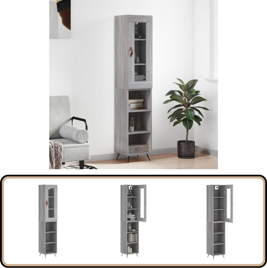 VidaXL Hoge kast 180 cm Grijs Sonoma Eiken Hoge Kast Houten Kast Grijze Kast Eiken Kast Opbergkast