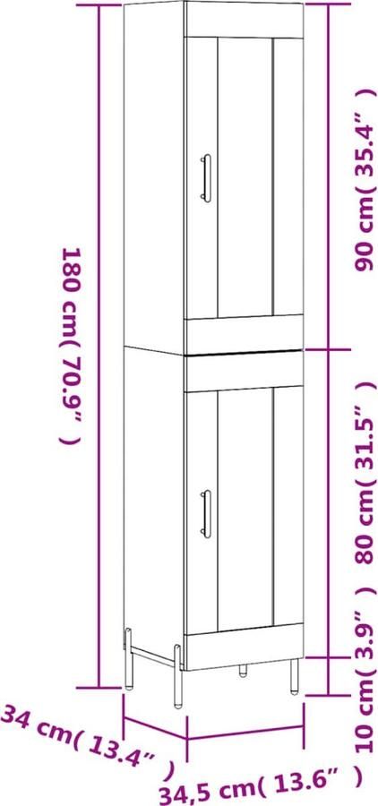 VidaXL Hoge Kast 180 cm Grijs Sonoma Eiken Hoge Kast Houten Kast Grijze Kast Salontafel