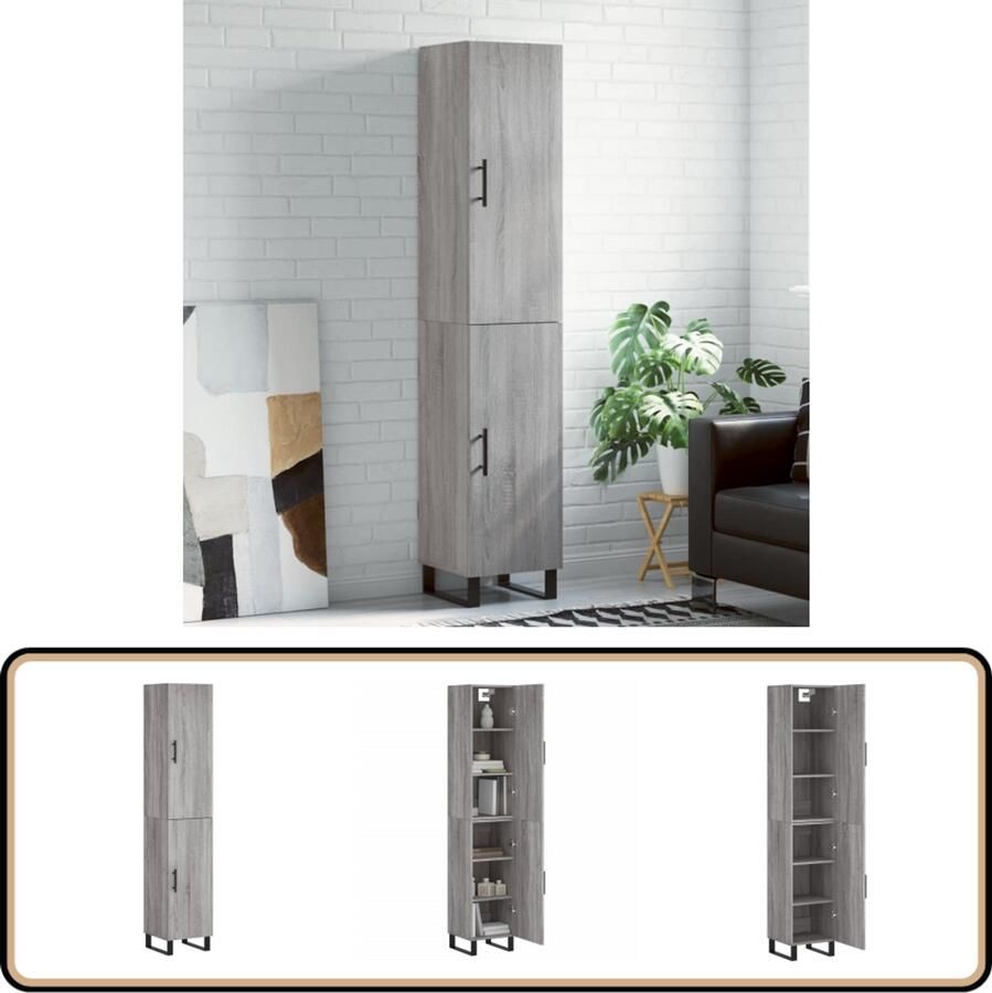 VidaXL Hoge Kast 180 cm Grijs Sonoma Eiken Hoge Kast Kledingkast Opslagoplossing Woonkamermeubilair Slaapkamermeubilair