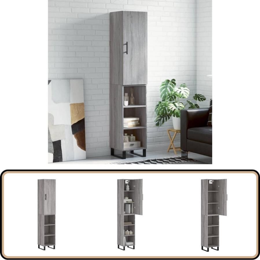 VidaXL Hoge kast 180 cm Grijs Sonoma Eiken Hoge Kast Opbergkast Houten Kast Grijze Kast
